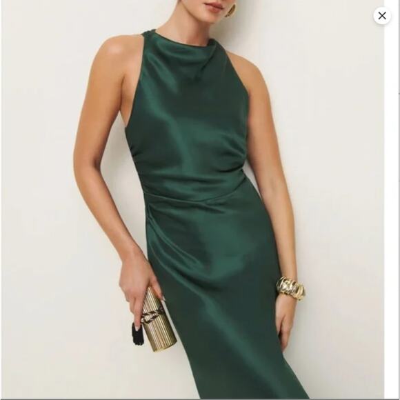 Reformation Anaiis Silk Maxi Dress Forest Green Size 4 - Picture 2 of 7